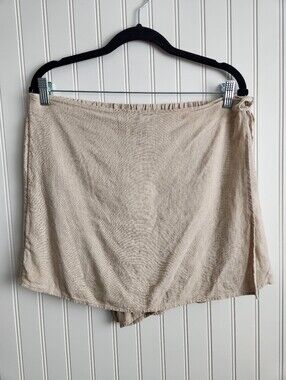 NEW OLD NAVY Oatmeal Front Wrap Mini Length Natural Linen Blend Skort Large